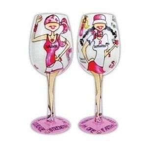 Fight Like a Girl Pink Breast Cancer Wine Glass 15 Ounces NEW